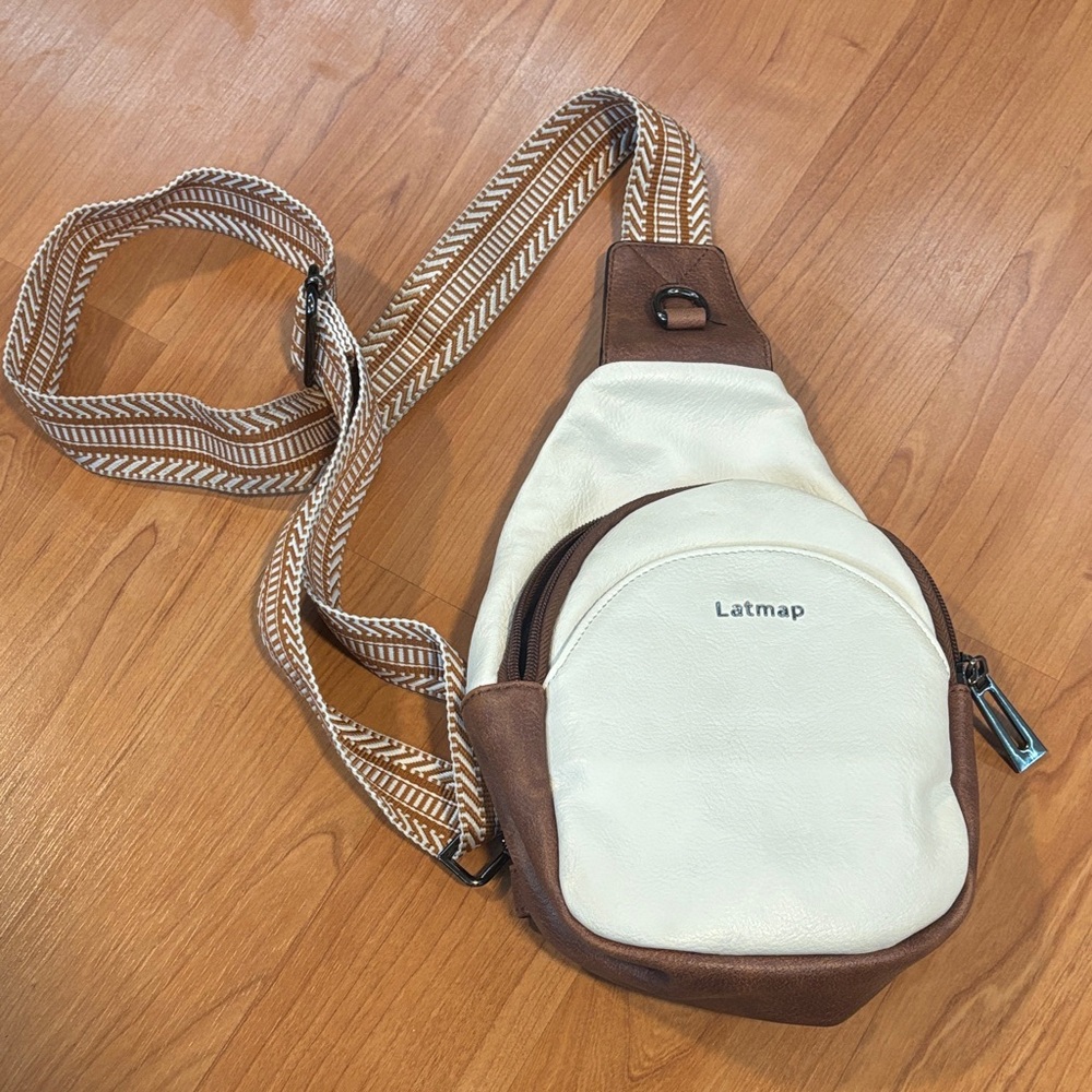 White and Brown Men's Sling Bag